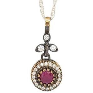 Round Ruby & Zircon Halo Organically Antique Charm